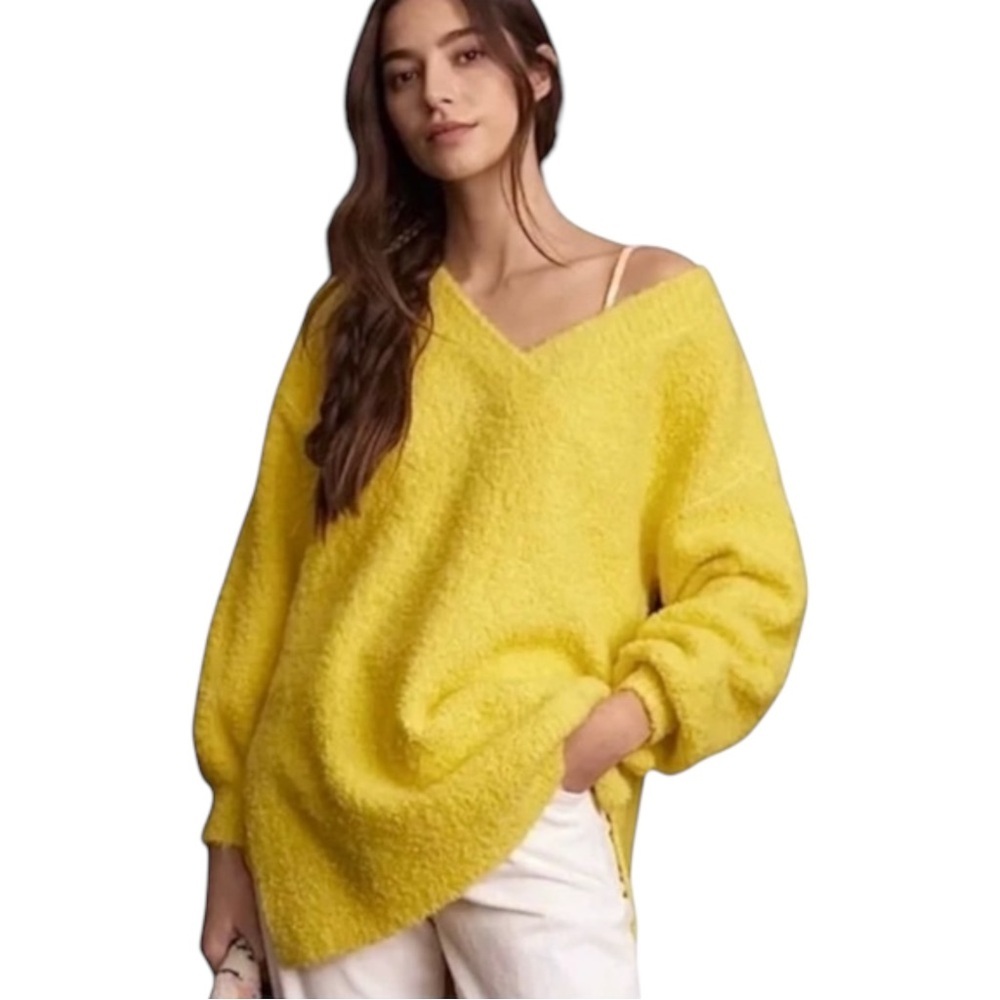 Anthropologie Pilcro V-Neck Teddy Sweater Oversized Relaxed Fit Tunic Medium - Picture 1 of 7